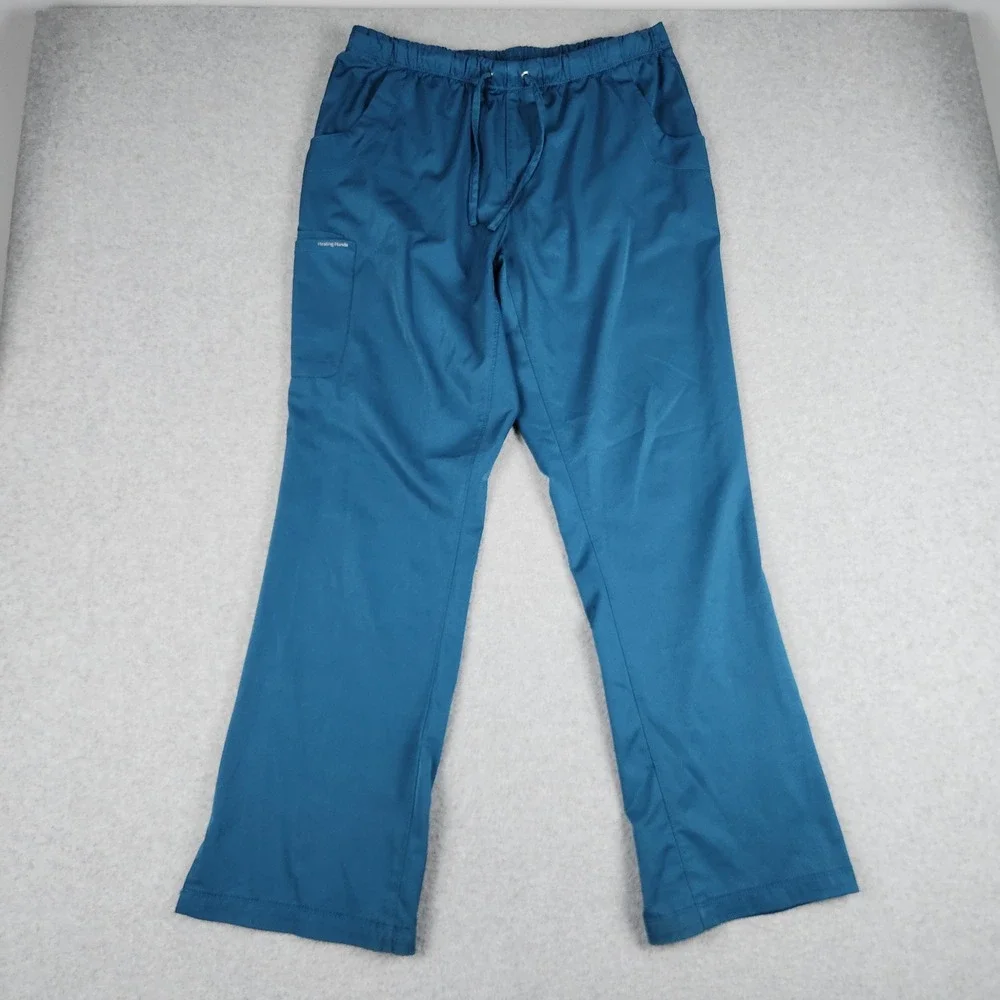 HH Works Scrub Pants Mens L Teal‎ Rebecca Cargo Drawstring Waist Stretch Medical